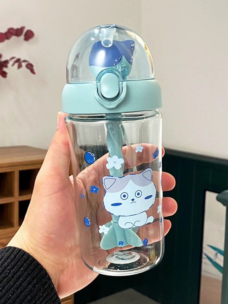 500ml Cool Cat Stirring Cup Portable Juice Sippy Cup with Lid and Straw Pop  Cover Design Thickening Cup Bottom Coffee Cup - AliExpress