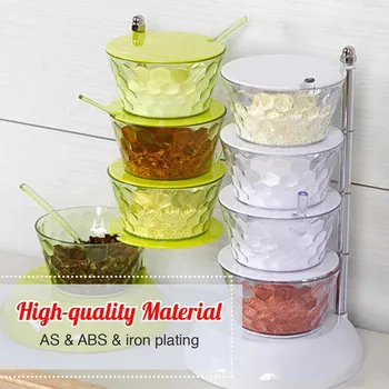 

Kitchen European Crystal Rotatable Seasoning Box Creative Vertical Multi-layer Wall Hanging Transparent Glass Spices Jar Spoon