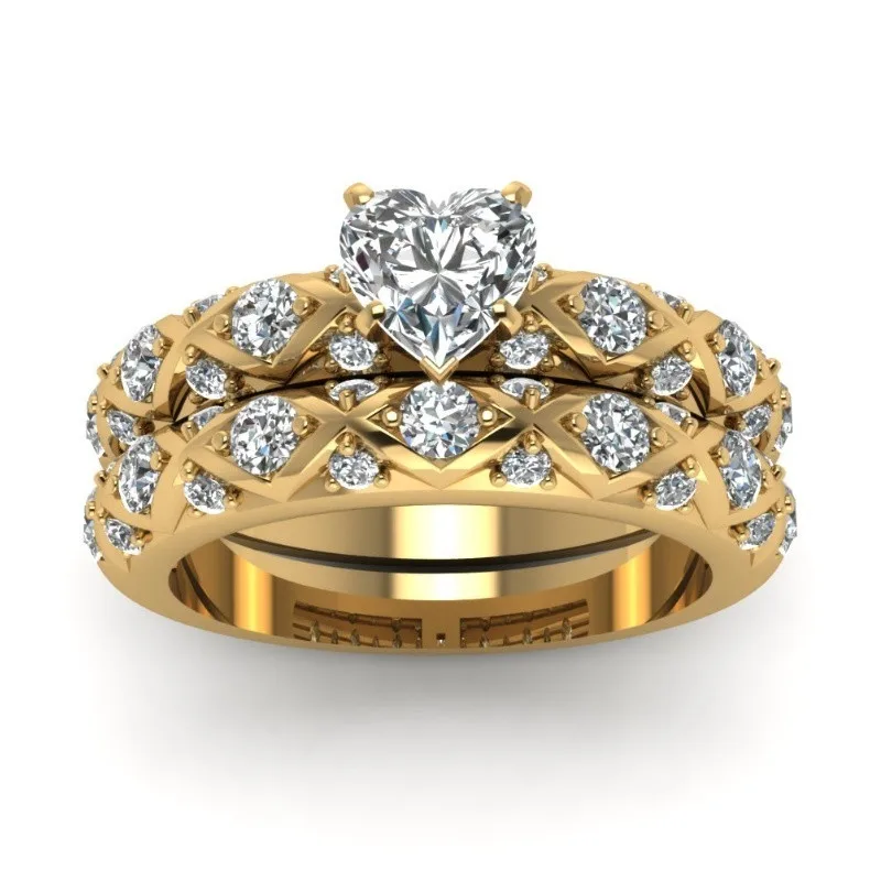 

FDLK Women's Zinc Alloy Heart Cut Crystal Ring Bridal Wedding Jewelry