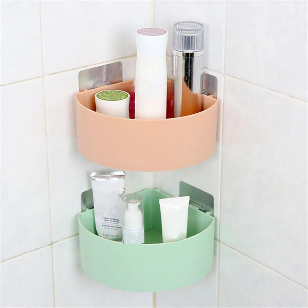 

1PC Plastic Wall Mounted Corner Storage Rack Free Nail Sticky Hook Suction Cup Shower Holder Bathroom Shelf Shampoo Organizer