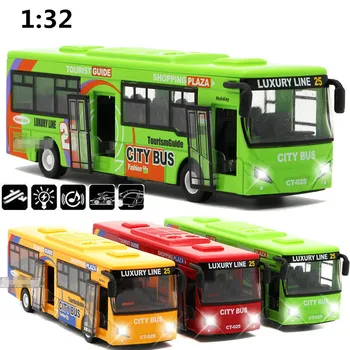 

1:32 Alloy Car Model High Simulation City Bus Metal Die Casting Children's Toy Car Pull Back and Flash Music Free Delivery Toys
