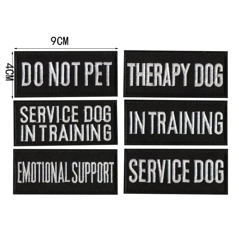 

1PC 3D Embroidered Badge Pet Strap Cloth Stick DO NOT PET Training Service Dog THERAPY DOG Black White English Letter Icon