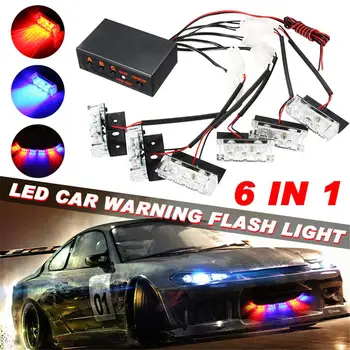 

6 in 1 Car Strobe Light Red+Blue Car Dash Flash Modification Vehicle Low Power Consumption Flash Emergency Police Warning Light