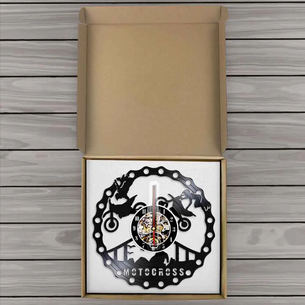 Kopen Motocross Racing Brappp Decor Moderne Wandklok Dirtbike Truc Rijden Vinyl Record Klok Freestyle Motorfiets Racing Riders Gift