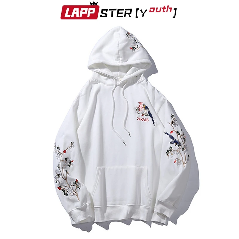 LAPPSTER пара цветок вышивка Harajuku толстовки с капюшоном мужские японские уличные толстовки осень негабаритных женское худи