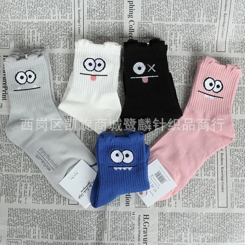 Милые женские хлопковые носки с рисунком корейского глаза теплые дышащие удобные спортивные носки Осень-Зима повседневные