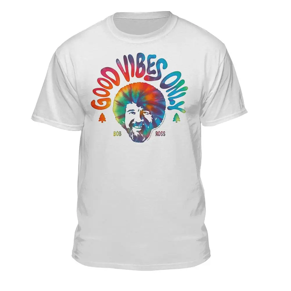 Bob Ross Good Vibes Only Официальная Лицензированная графическая футболка Новинка Мужская футболка модная брендовая мужская футболка с круглым вырезом