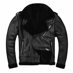 2019 Черная Мужская мотоциклетная куртка американского стиля размера плюс 4XL из натуральной овчины зимняя приталенная Байкерская шуба