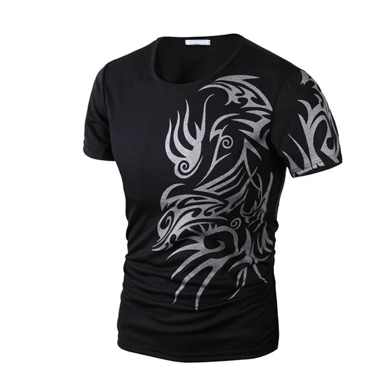 Модная Летняя мужская футболка с коротким рукавом и круглым вырезом, топы с принтом в китайском стиле, удобные мужские повседневные футболки M8694 - Цвет: Черный