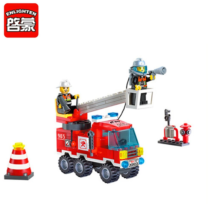 

ENLIGHTEN 903 Fire Station Fighting Rescue Truck Building Blocks Brick Set Compatible Playmobil Toys For Children