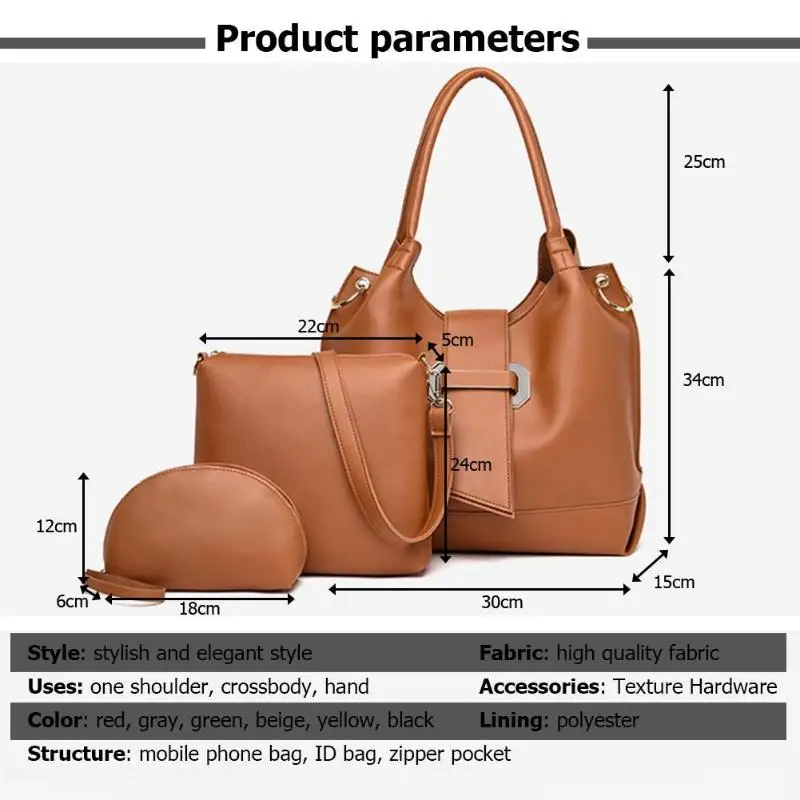 3 шт./компл. модные кожаные Для женщин плеча Crossbody сумка клатч сумочка большой Ёмкость сумка, сумка через плечо, держатель для карт