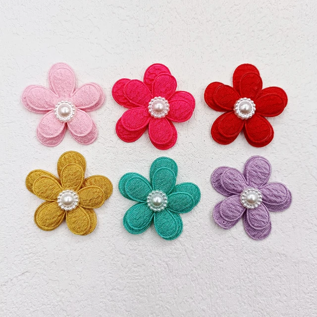 DIY Handmade Colorful Flower Padded Patches, Appliques for Clothes, Sewing  Supplies, Hair Decoration, 5 PCs/Lot