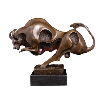 

Stock Market Bull Statue Real Bronze Abstract Animal Sculpture Handmade Charging Art Home Office Decor Ornament