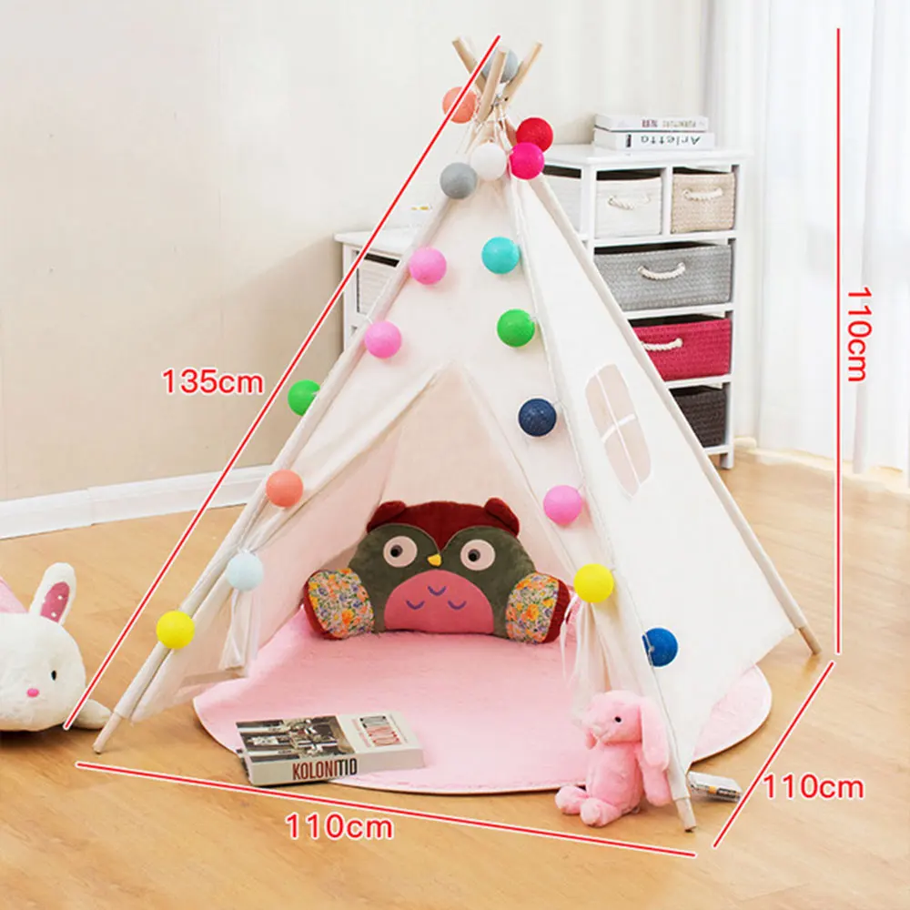 Kids Tents Canvas Triangle Tipi Cartoon Cute Outgoing Toys Children's Tent Indoor Kids Play House Portable Foldable Game Teepee - Цвет: WJ3688N