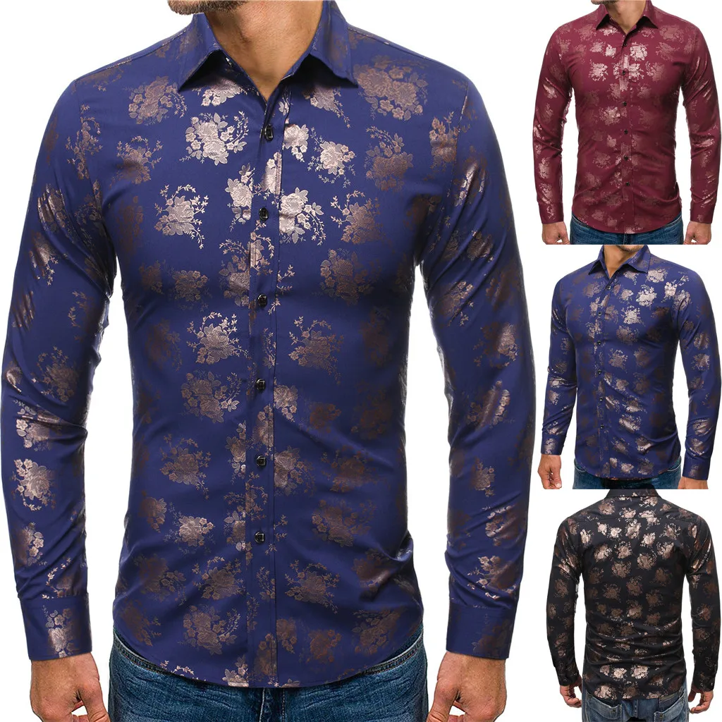 Vogue Camisa Social Masculina рубашка Мужская модная Осенняя штампованная рубашка с длинным рукавом с принтом Блузка Camisa