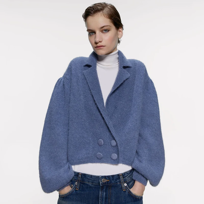 2019 ZA New Winter Sweater Cardigans Women Fashion Vintage Double Breasted Short Knitting Sweaters Hot Sale |