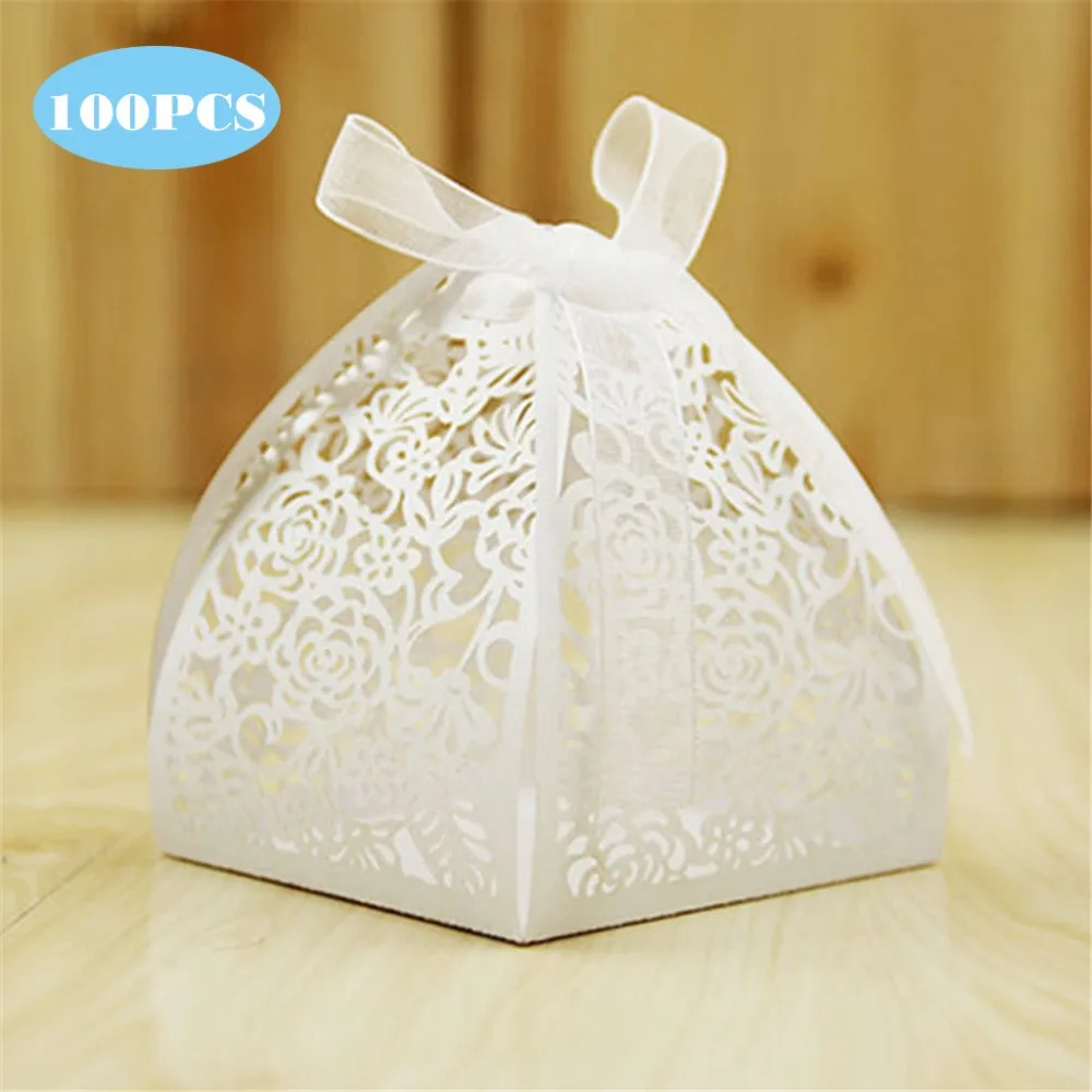 100PCS Wedding Candy Box Rose Carved Hollow Party Creative Candy Box Party Supplies (1)