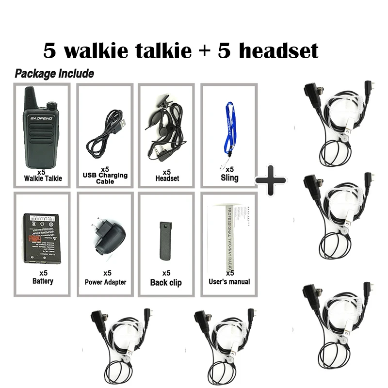 5 BlackAdd 5 headset 5 шт. Baofeng BF-R5 мини Детская рация 2 Вт трансивер UHF VHF радио BF R5 портативный BFR5 радио Comunicador Ham рация - Цвет: 5 BlackAdd 5 headset