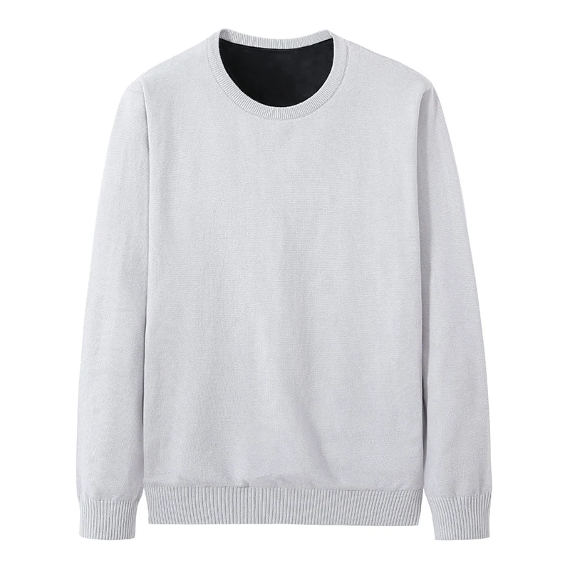 Pioneer Camp Winter Warm Fleece Pullover Men Thick Solid O-neck Black Gray Causal Streetwear Sweater for Men AMS902275 - Цвет: AMS902275-Light Grey
