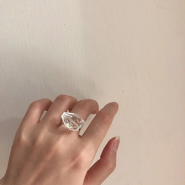 Корейское необычное кольцо, прозрачное большое хрустальное кольцо, кольцо для открытия, модное женское кольцо, богемное ювелирное изделие в стиле барокко