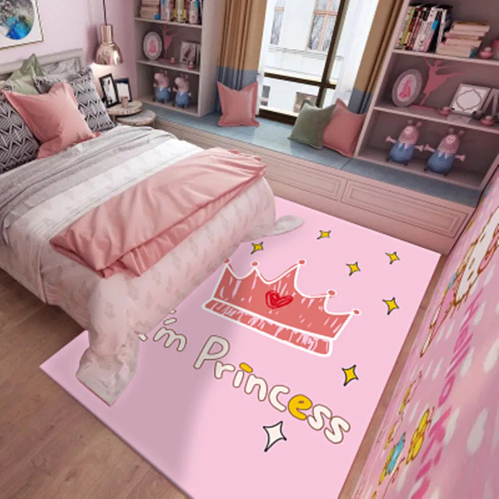 ピンクのプリンセスカーペット 3dパターン 子供の寝室 遊び 子供部屋の装飾 柔らかい カーペット Aliexpress