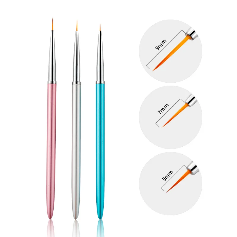 3PCS/Set Nail Art Liner Painting Carving Pen 3D Drawing Professional DIY Manicure Tool 5/7/9mm Metal Handle Nail Brushes