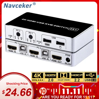 

Navceker 2 Port HDMI KVM Switch 4K KVM HDMI USB Switch Support USB 2.0 Keyboard Mouse KVM Switch USB for PC Laptop XBox Monitor