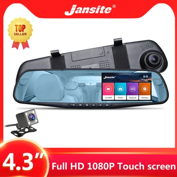 

Jansite 4.3inch Car Dash cam DVR Touch Screen 1080P Display Dual Lens Car Camera Video Recorder Rearview mirror with Rear camera
