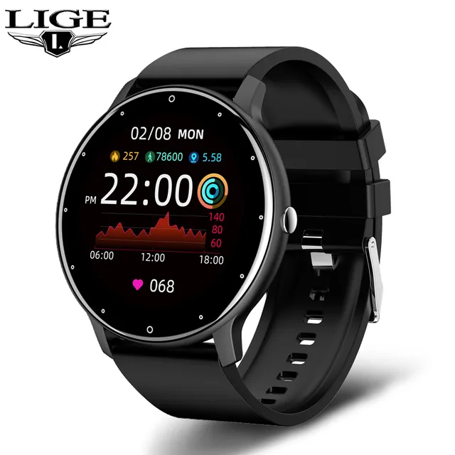 LIGE  Smart watch Ladies Full touch Screen Sports Fitness watch IP waterproof Bluetooth For Android