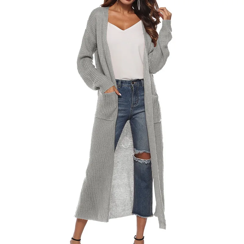 

Autumn Women's Cardigan Sweater Jacket Long Sleeve Solid Fashion Open Casual Jacket Long Sleeve Large Pocket Jacket