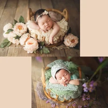 Реквизит для фотосъемки новорожденных, новая плетеная круглая корзина из тростника в стиле ретро, лежащая на контейнере, украшение для детских фотографий