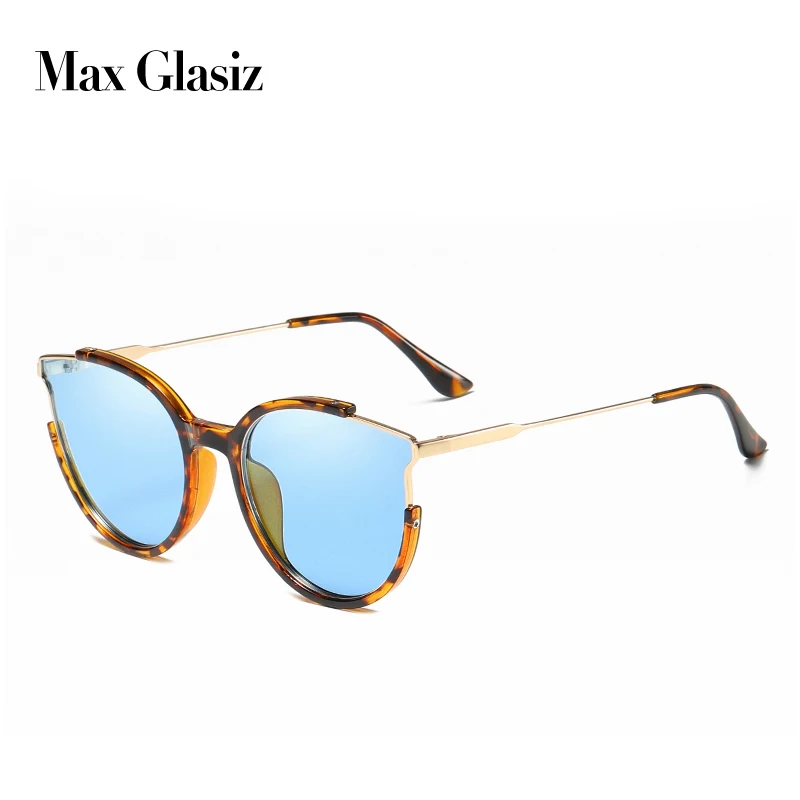 Max Glasiz новые высококачественные поляризационные солнцезащитные очки Cateye женские модные уличные трендовые солнцезащитные очки Polariod мужские TAC линзы gafas UV400 - Цвет линз: leopard w blue