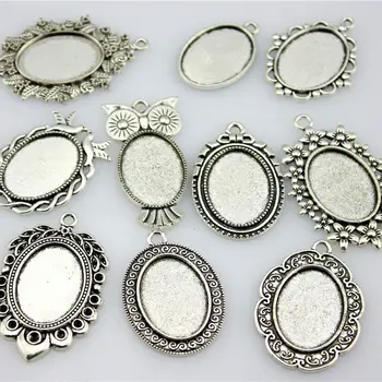 

20 Pieces Silver Color Mix Cabochon Base Setting 18x25mm Pendant Charms Wholesale Bulk Sale Fashion Jewelry Accessories