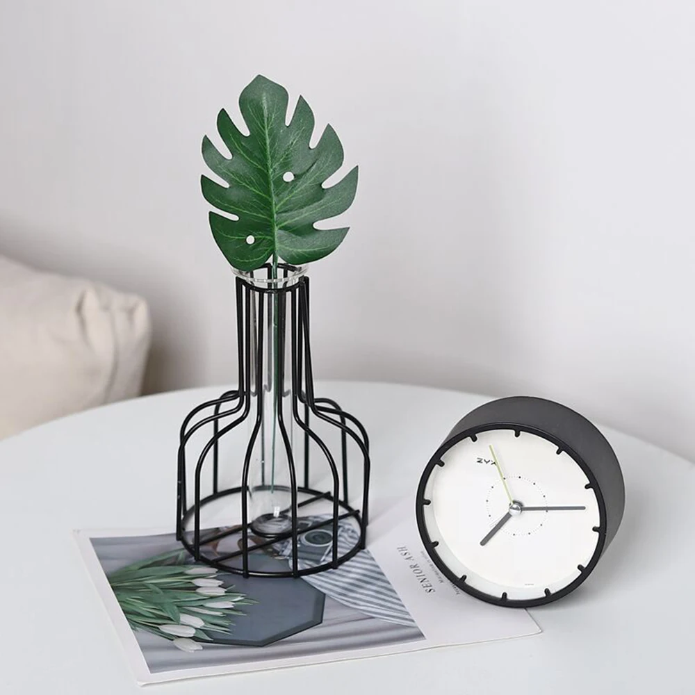 Nordic Style Creative Vase Home Decor Art Retro Glass Vase Metal Plant Holder Iron Decoration Flower Ornament For Home Garden 2