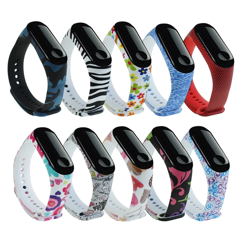 

For Xiaomi miband 3 4 silicone mi3 4 belt with varied flowers Colorful Mi Band 3 4 sport Strap Bracelet Replacement wristband