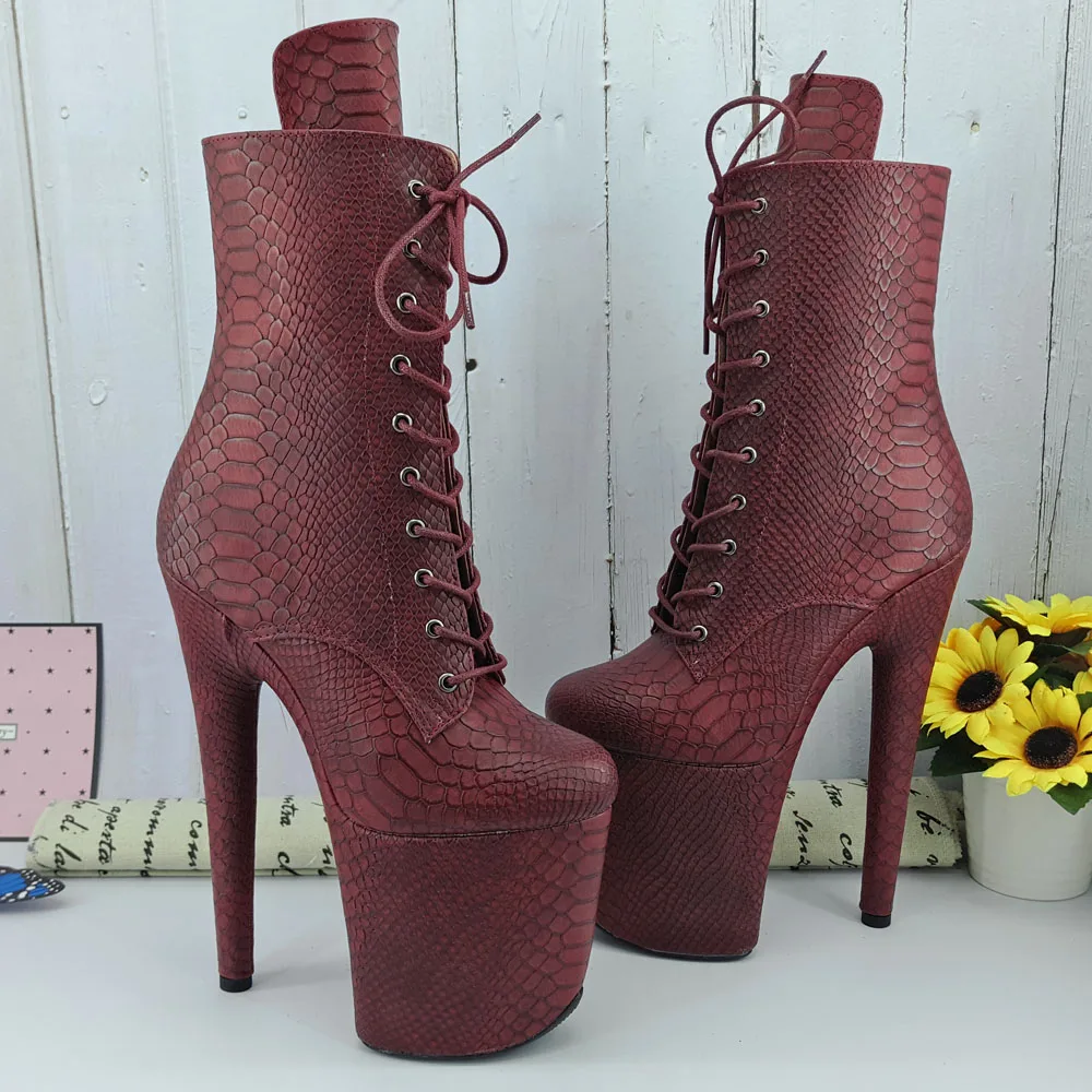 Tanie Leecabe bordowy wąż PU 20 CM 8 cali Pole buty do tańca szpilki buty na platformie zamknięte toe buty do tańca na rurze
