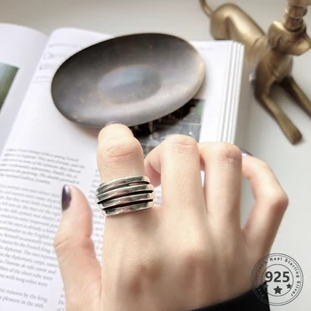 

LouLeur 925 sterling silver caross line rings silver vintage line design fashion temperament open rings for women fine jewelry