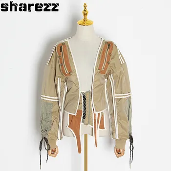 

sharezz Women Coat Jackets Drawstring Vintage Coats Women Square Collar Spring Coat Loose Plus Bandage Irregular Women Jacket