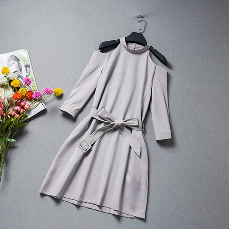 Women summer dresses Elegant Mini Dress Half Sleeve Off Shoulder Belt Solid Color casual sweet fashion korean dress girl lady