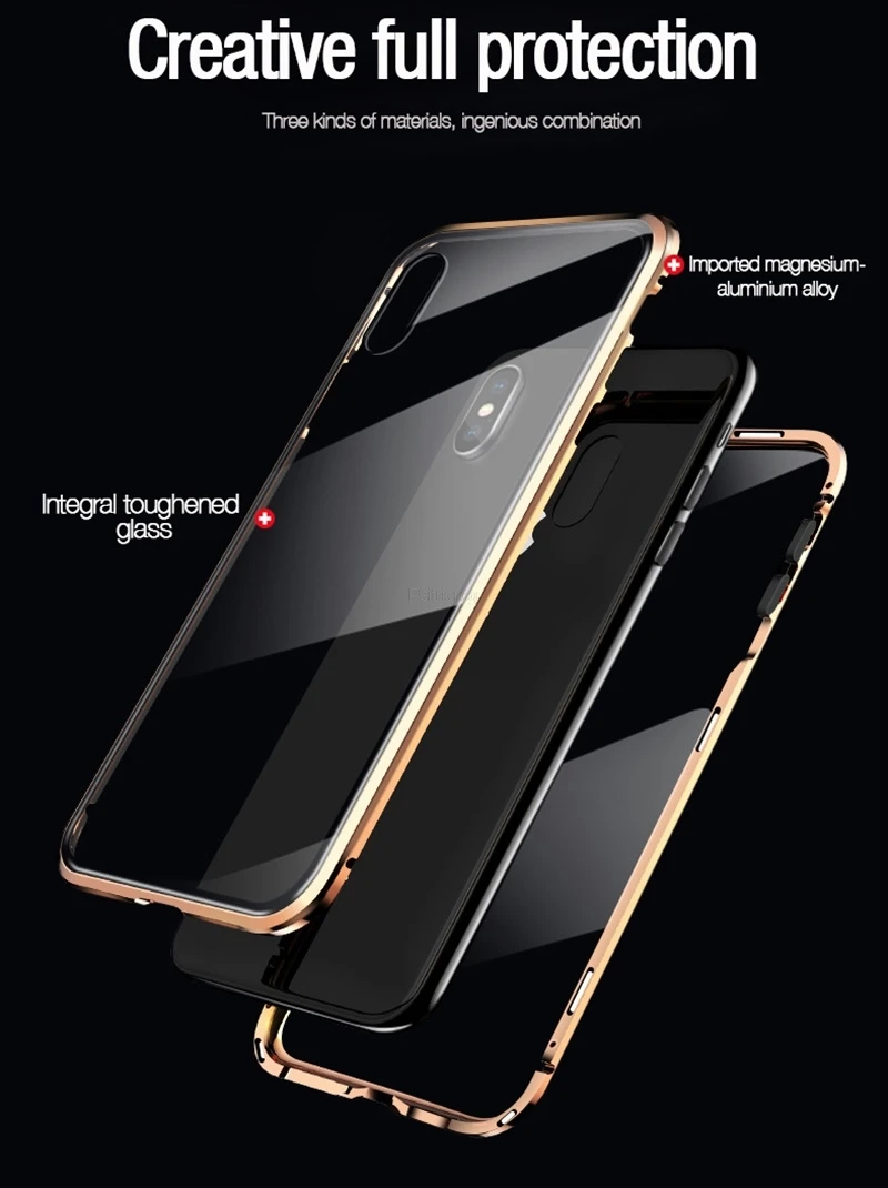 Магнитное закаленное стекло металлический чехол для iphone 11Pro XR XS 11 Pro MAX X 8 7 6 6S Plus 360
