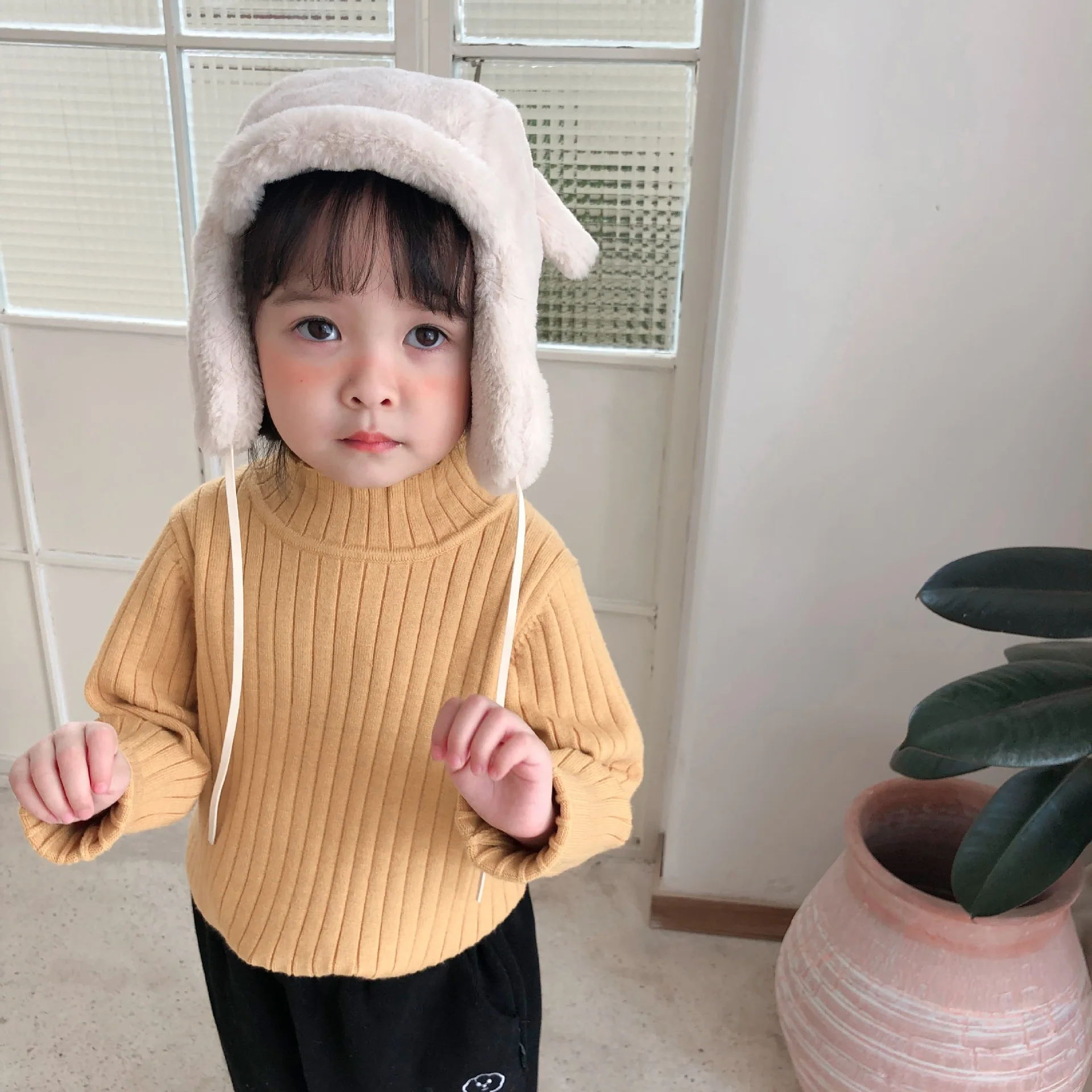 Детские свитера для детей 1-7 лет; Модный корейский свитер для девочек; пуловер с высоким воротником; Одежда для мальчиков; осенние вязаные свитера высокого качества