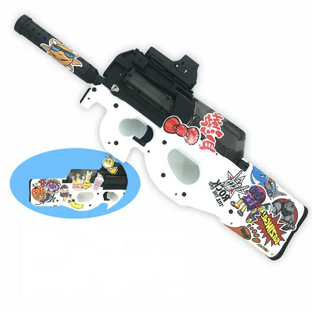 white DIY Электрический P90 граффити издание игрушечный пистолет живой CS штурмовой Бекас моделирование оружие открытый мягкая вода пуля пистолет игрушки для мальчиков Дети - Color: white DIY