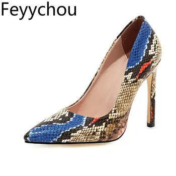 

Women's Pumps Shoes Super High Heel Spring Autumn Basic Pointed Toe Snake Pattern Pu Slip-on 2020 Sexy New Fashion Blue Green