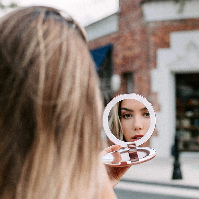 5 Color 3X Magnifying Vanity Mirror with Lights Mini Round Portable LED Makeup Mirror USB Chargeable Make Up Mirrors