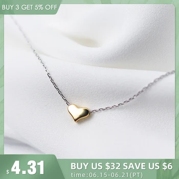 Modian Gold Color Heart Simple Tiny Fashion Chain Pendant Necklaces Classic Girls 925 Sterling Silver Jewelry For Women Gift
