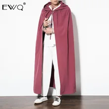 EWQ Новое поступление Мужской плащ Длинная Верхняя одежда с капюшоном одноцветная куртка свободный Винтажный Мужской плащ модная ветровка HD634