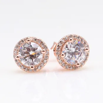 

Original 925 Sterling Silver Pan Earring Elegant Rose Gold With Crystal Round Pan Earrings For Women Wedding Fashion Jewelry