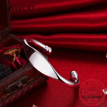 

925 Sterling Silver Cuff Bangle Bracelet for Women Fine Jewelry Double Beads Bendable Fashion Noble Style Shiny Bangle