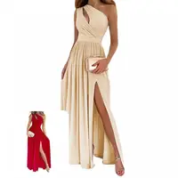 Elegant Stylish Solid Color Skew Neck Formal Dress Temperament Party Dress Slash Shoulder for Party