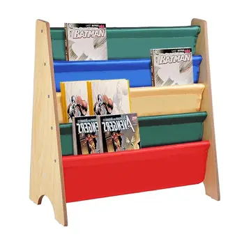 

Wooden Kids Book Shelf Sling Storage Rack Organizer Bookcase Display Natural